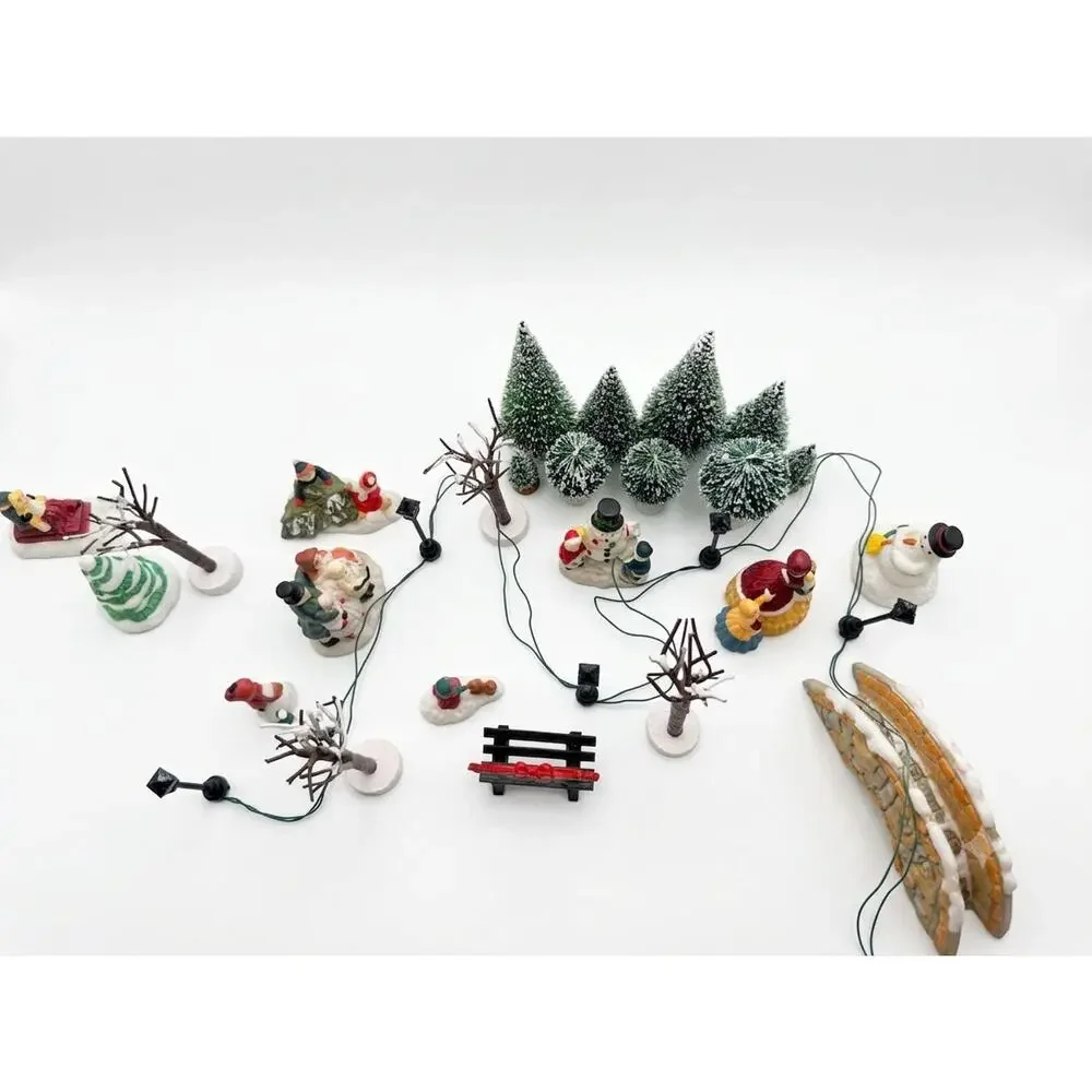 Vintage Christmas Village Figurine Set Holiday Table Decor